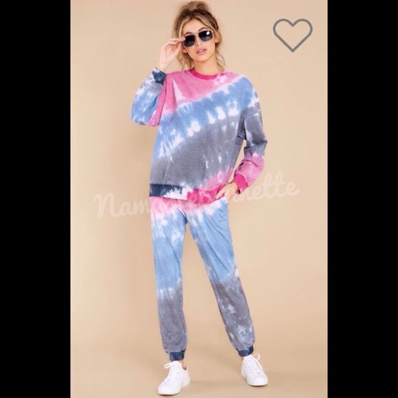 Nwt Boho Pink & Blue Tie Dye Jogger Sweatpants - Picture 3 of 9